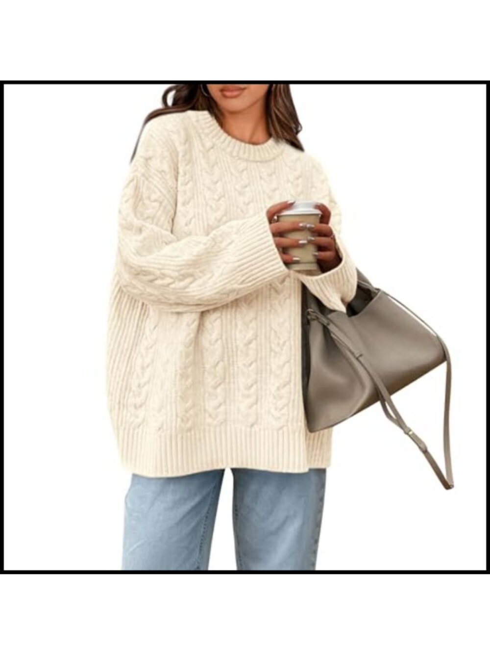 Oversized Cable Knit Crewneck Pullover Sweater Soft Knitted